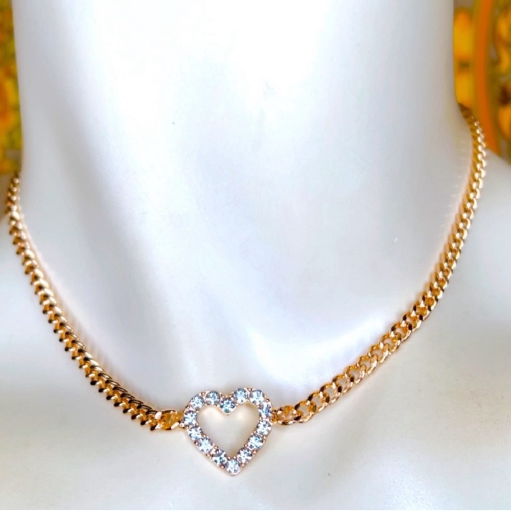 Gold 💛 heart crystal chain choker 12 - 15” necklace